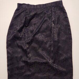 Vintage 100% Silk Pencil Skirt, Floral Jacquard, Black, Size 12